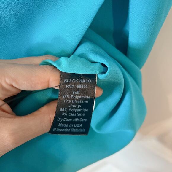 BLACK HALO -NWT- Turquoise Maricopa Puff Sleeve Belted Cocktail Dress | 2 - Picture 10 of 13